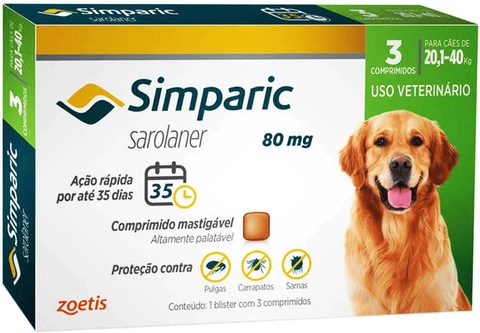Simparic 80mg 20,1 À 40kg 3 Comprimidos